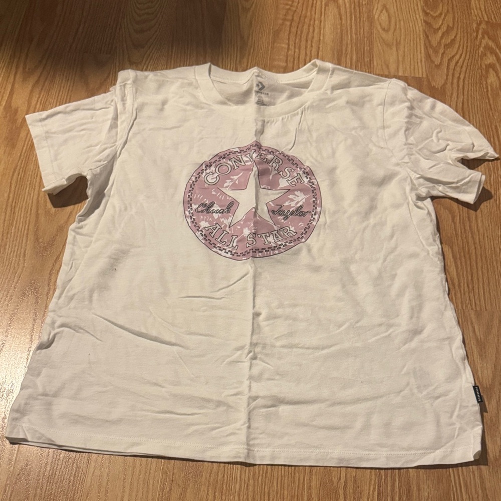 Converse White Tee with Pink Logo
